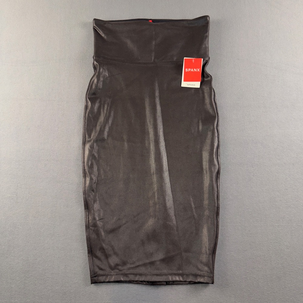 Spanx Faux Leather Pencil Skirt Very Black 20190R Small High Waist Shapewear